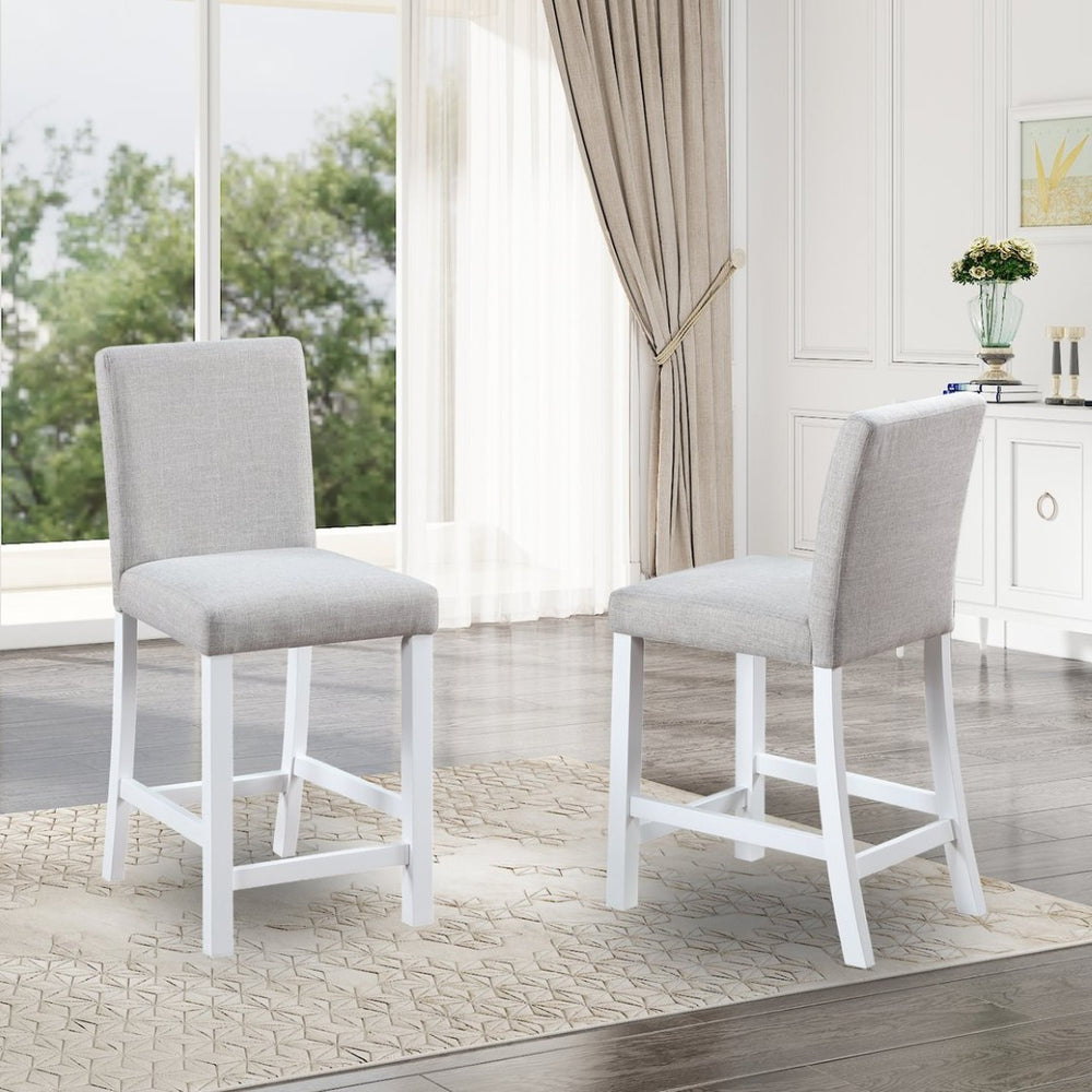 English Elm Counter Height Linen Dining Chairs Set of 4 Padded Rubberwood Barstools for Kitchen W1998128392