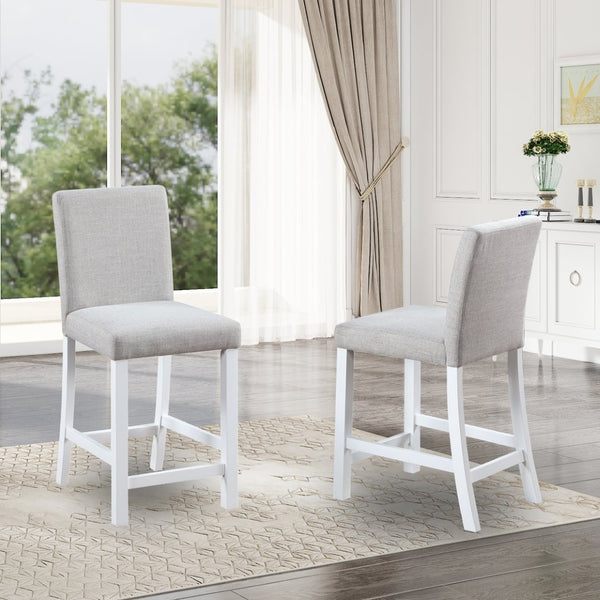 English Elm Counter Height Linen Dining Chairs Set of 4 Padded Rubberwood Barstools for Kitchen W1998128392