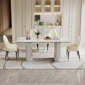 English Elm 0.47" Sintered Stone Glass Top Rectangular Dining Table Seats Six with Steel Base W1241S00242