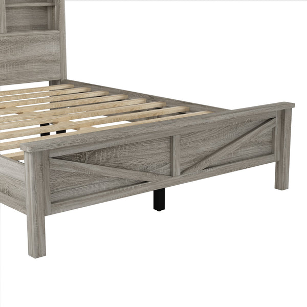 English Elm 3-Pieces Bedroom Set Full Size Farmhouse Platform Bed with Storage Headboard, Nightstand & Dresser Antique Gray 59.25 L x 18.31 W x 8.27 H N733S369048G