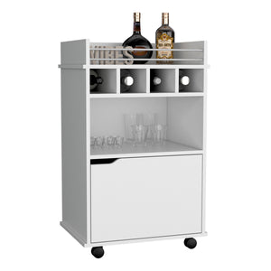 English Elm 35" Compact Bar Cart White with Cabinet, 2 Shelves, 4 Wine Cubbies, 6 Shelves & Smooth Rolling Wheels B097P167414