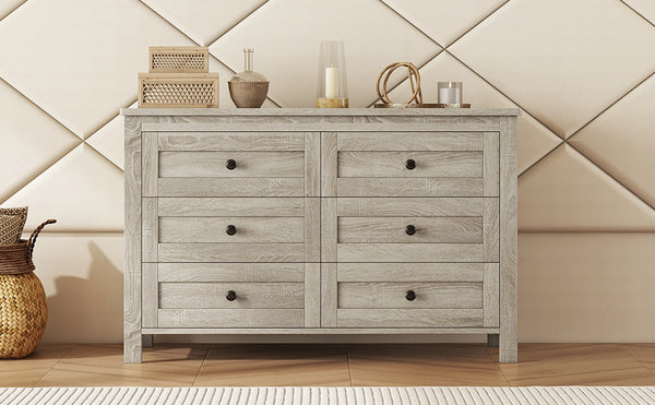 English Elm Retro Vintage Farmhouse Dresser with 6 Deep Drawers for Bedroom Storage, Durable Wooden Design Antique Gray 59.84 L x 18.31 W x 12.6 H WF317946AAG