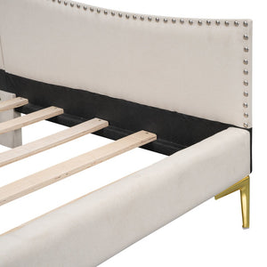 English Elm Twin Upholstered Daybed with Headboard and Armrest, Linen-Blend Finish, Guardrails, Solid Pine Frame Beige WF318293AAM