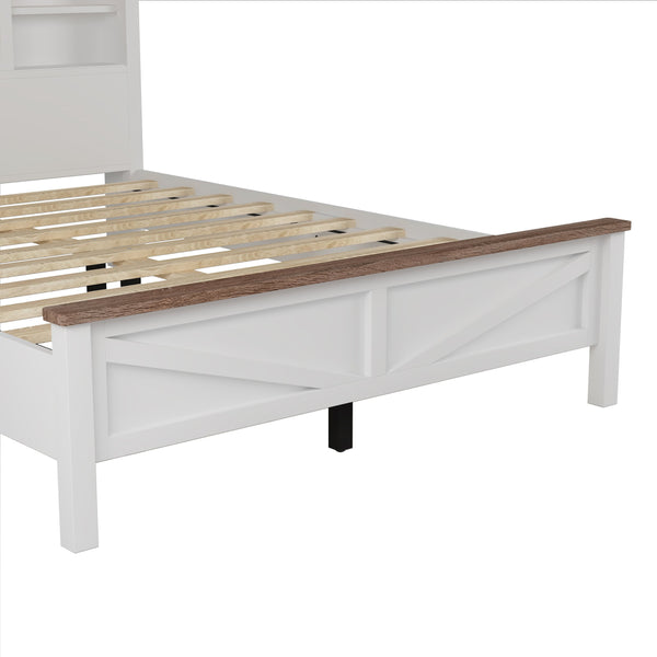 English Elm 3-Pieces Bedroom Set Full Size Farmhouse Platform Bed with Storage Headboard, Nightstand & Dresser White 59.25 L x 18.31 W x 8.27 H N733S369048K