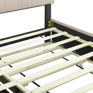 English Elm Queen Upholstered Platform Bed with Hidden Headboard Storage, USB Ports, Trundle & Dual Drawers Beige SF000121AAA