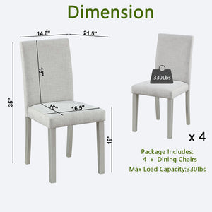 English Elm Dining Vintage Dining Chair Set of 4 with Linen Upholstery, Ergonomic High Back, Solid Wood Legs, Cushioned Comfort Gray W1998128401