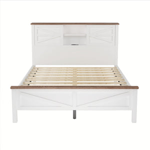 English Elm 3-Pieces Bedroom Set Full Size Farmhouse Platform Bed with Storage Headboard, Nightstand & Dresser White 46.25 L x 9.25 W x 9 H N733S369037K