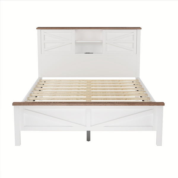 English Elm 3-Pieces Bedroom Set Full Size Farmhouse Platform Bed with Storage Headboard, Nightstand & Dresser White 46.25 L x 9.25 W x 9 H N733S369037K