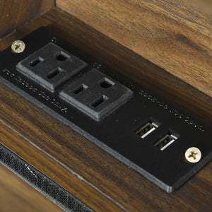 English Elm Queen Upholstered Platform Bed with Hidden Headboard Storage, USB Ports, Trundle & Dual Drawers Beige SF000121AAA