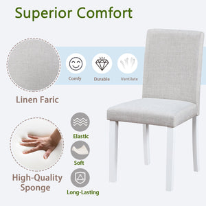 English Elm Dining Vintage Dining Chair Set of 4 with Linen Upholstery, Ergonomic High Back, Solid Wood Legs, Cushioned Comfort White+gray W1998128400