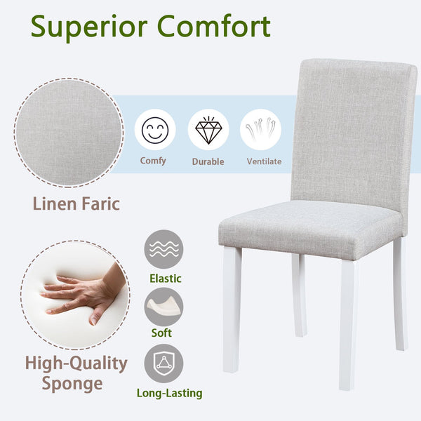 English Elm Dining Vintage Dining Chair Set of 4 with Linen Upholstery, Ergonomic High Back, Solid Wood Legs, Cushioned Comfort White+gray W1998128400