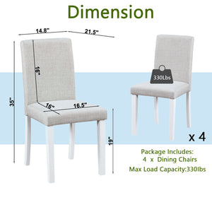 English Elm Dining Vintage Dining Chair Set of 4 with Linen Upholstery, Ergonomic High Back, Solid Wood Legs, Cushioned Comfort White+gray W1998128400
