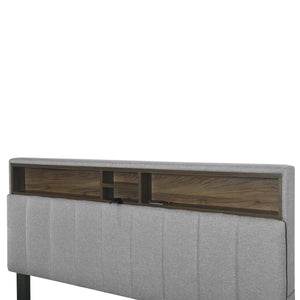 English Elm Queen Upholstered Platform Bed with Hidden Headboard Storage, USB Ports, Trundle & Dual Drawers Gray SF000121AAE