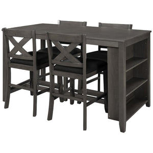 English Elm Topmax Rustic Farmhouse Counter Dining Set Rubberwood Table Shelf and 4 Cushioned Chairs N717S001135E