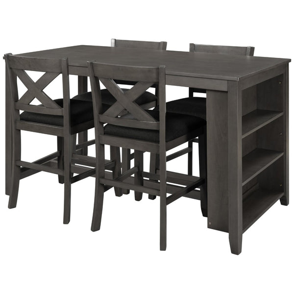 English Elm Topmax Rustic Farmhouse Counter Dining Set Rubberwood Table Shelf and 4 Cushioned Chairs N717S001135E
