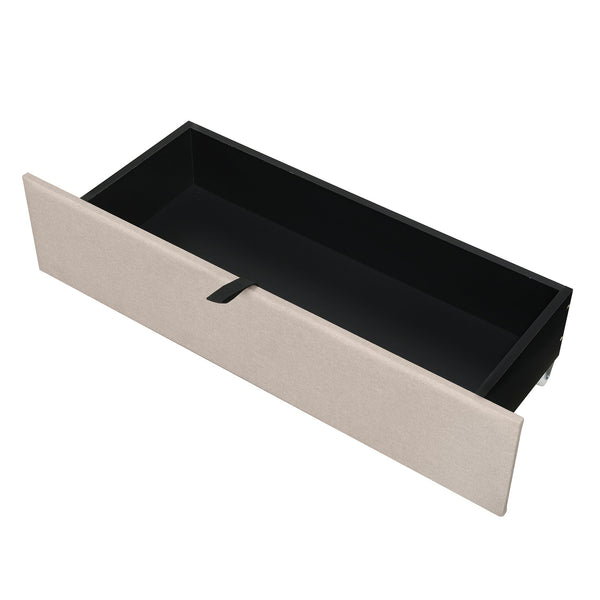 English Elm Full Upholstered Platform Bed with Hidden Headboard Storage, USB Ports, Trundle & 2 Drawers, Linen Durable Design Beige SF000120AAA