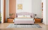 English Elm Upholstered Platform Bed With Wingback Headboard and 4 Drawers, No Box Spring Needed, Linen Fabric, Queen Size Pink