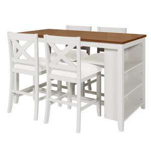 English Elm TOPMAX Counter Height 5-Piece Rustic Farmhouse Dining Set with Built-In Storage and Cushioned Seats White SP011135AAK