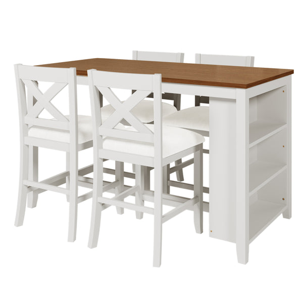 English Elm TOPMAX Counter Height 5-Piece Rustic Farmhouse Dining Set with Built-In Storage and Cushioned Seats White SP011135AAK