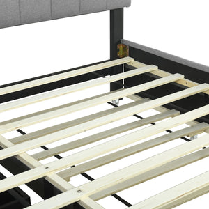 English Elm Queen Upholstered Platform Bed with Hidden Headboard Storage, USB Ports, Trundle & Dual Drawers Gray SF000121AAE