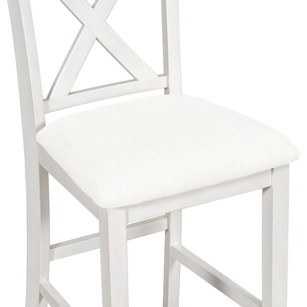 English Elm TOPMAX Counter Height 5-Piece Rustic Farmhouse Dining Set with Built-In Storage and Cushioned Seats White SP011135AAK