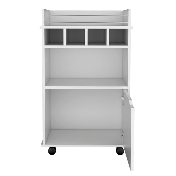 English Elm 35" Compact Bar Cart White with Cabinet, 2 Shelves, 4 Wine Cubbies, 6 Shelves & Smooth Rolling Wheels B097P167414