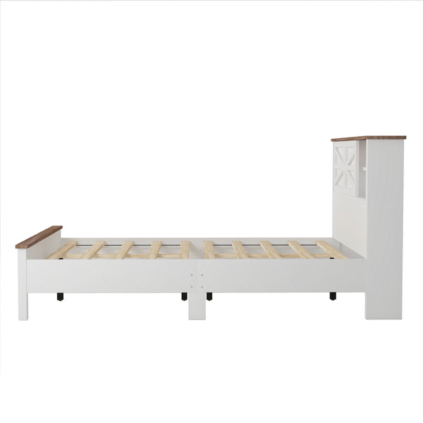 English Elm 3-Pieces Bedroom Set Full Size Farmhouse Platform Bed with Storage Headboard, Nightstand & Dresser White 46.25 L x 9.25 W x 9 H N733S369037K