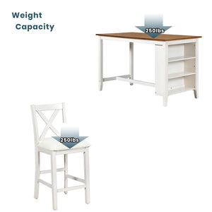 English Elm Topmax Farmhouse Counter Height Dining Set with X-back Chairs and Tiered Storage N717S001135K