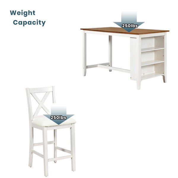 English Elm Topmax Farmhouse Counter Height Dining Set with X-back Chairs and Tiered Storage N717S001135K