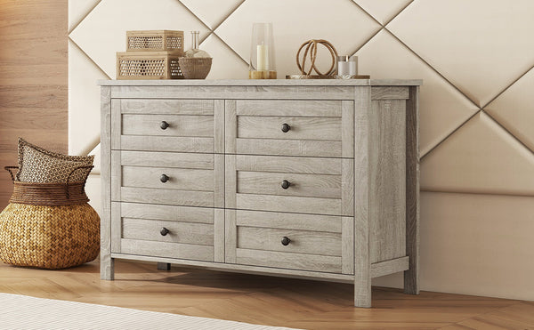 English Elm Retro Vintage Farmhouse Dresser with 6 Deep Drawers for Bedroom Storage, Durable Wooden Design Antique Gray 59.84 L x 18.31 W x 12.6 H WF317946AAG