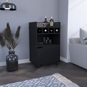 English Elm DEPOT Sims 35" H Bar Cart with 2 Shelves, 4 Wine Cubbies & Cabinet in Black — Compact 35"H organizer B097P167416