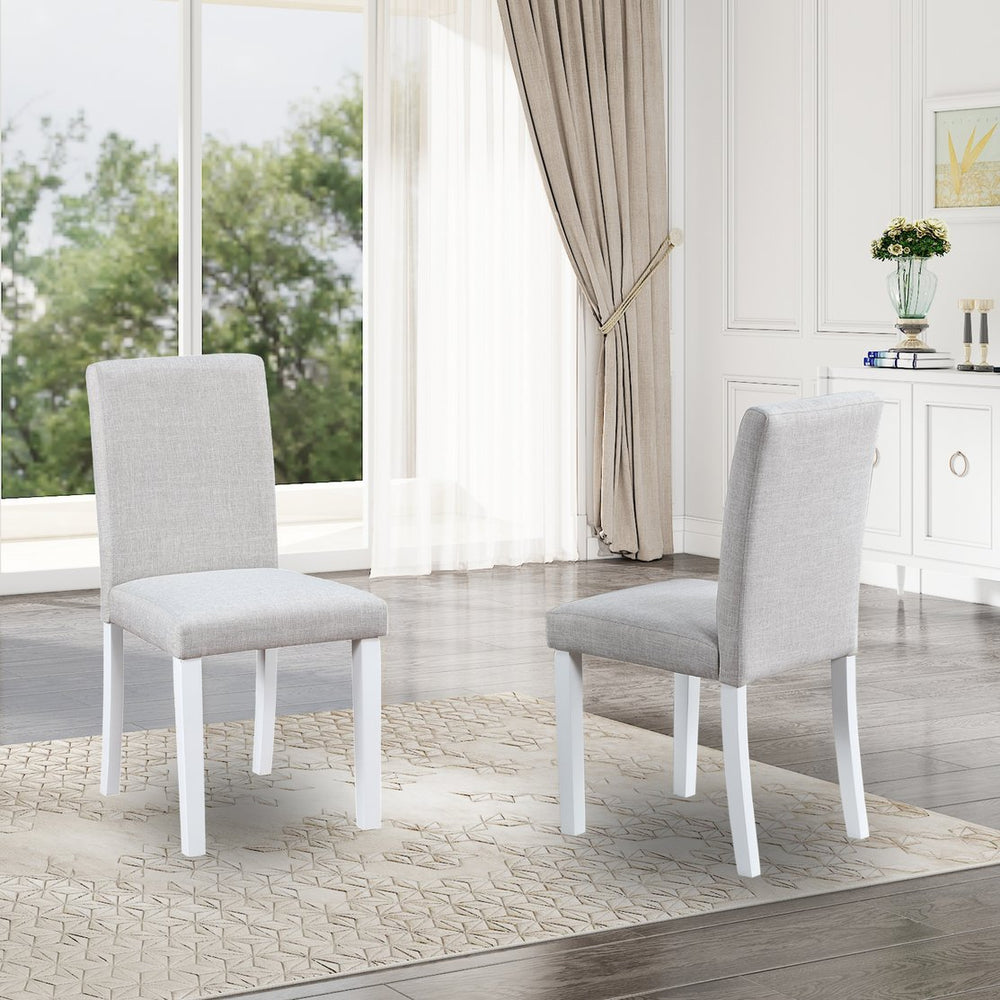 English Elm Dining Vintage Dining Chair Set of 4 with Linen Upholstery, Ergonomic High Back, Solid Wood Legs, Cushioned Comfort White+gray W1998128400