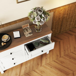 English Elm Retro Vintage Farmhouse Dresser with 6 Deep Drawers for Bedroom Storage, Durable Wooden Design White 59.84 L x 18.31 W x 12.6 H WF317946AAK