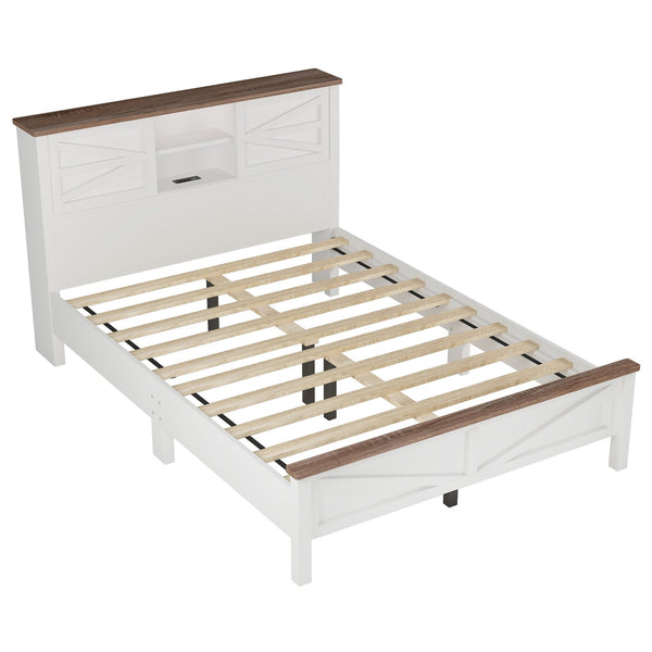 English Elm 3-Pieces Bedroom Set Full Size Farmhouse Platform Bed with Storage Headboard, Nightstand & Dresser White 46.25 L x 9.25 W x 9 H N733S369037K