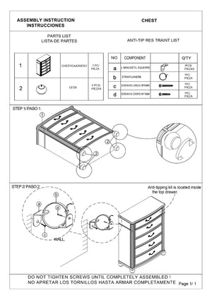 English Elm 1pc Traditional Vintage Antique Chest with 5 Drawers, Drop Handles & Bun Feet in Black Gray Finish B011P167896