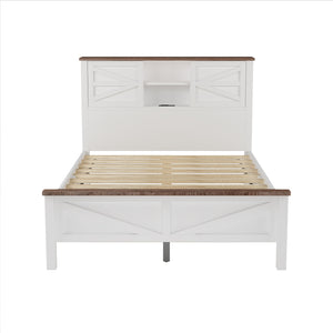 English Elm 3-Pieces Bedroom Set Full Size Farmhouse Platform Bed with Storage Headboard, Nightstand & Dresser White 59.25 L x 18.31 W x 8.27 H N733S369048K