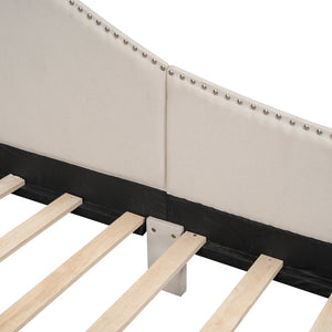 English Elm Full Full Size Upholstered Daybed with Headboard and Armrest, Linen-Blend Fabric, Solid Pine Frame, Guardrails for Guests and Lounging Beige WF318303AAM