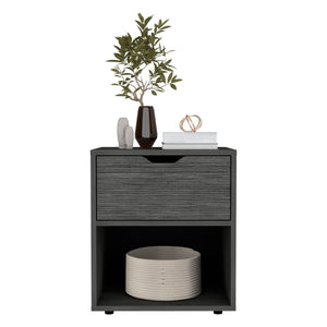 English Elm 19.7" Compact Nightstand End Table in Light Gray with Drawer & Open Shelf, Scratch-Resistant Finish B097P167407