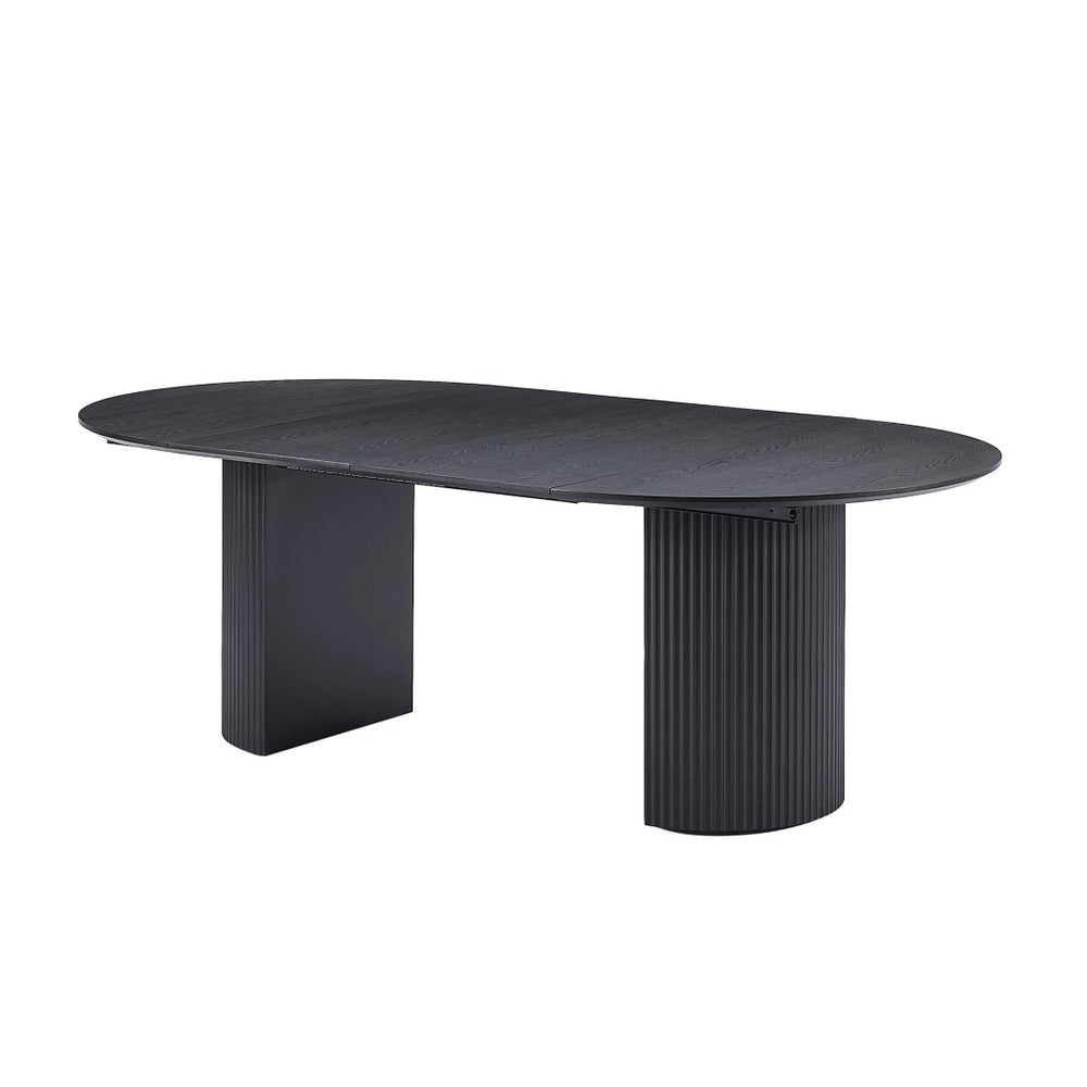 English Elm Expandable Oval Dining Table Matte Black Mdf Top Seats Six Modern Pedestal Base W876S00235