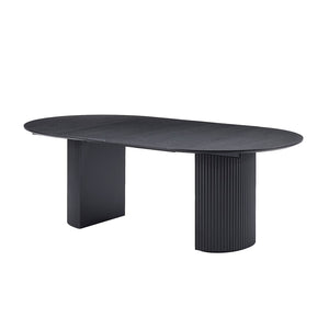 English Elm Expandable Oval Dining Table Matte Black Mdf Top Seats Six Modern Pedestal Base W876S00235