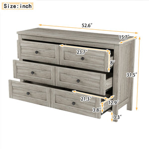 English Elm Retro Vintage Farmhouse Dresser with 6 Deep Drawers for Bedroom Storage, Durable Wooden Design Antique Gray 59.84 L x 18.31 W x 12.6 H WF317946AAG