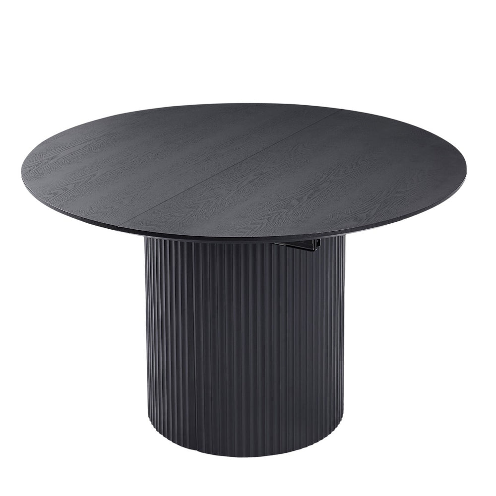 English Elm Expandable Oval Dining Table Matte Black Mdf Top Seats Six Modern Pedestal Base W876S00235