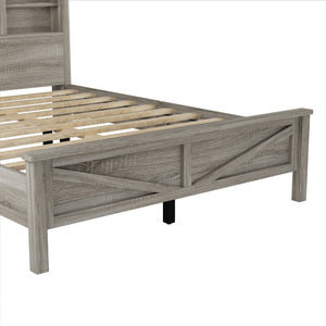 English Elm 3-Pieces Bedroom Set Full Size Farmhouse Platform Bed with Storage Headboard, Nightstand & Dresser Antique Gray 46.25 L x 9.25 W x 9 H N733S369037G
