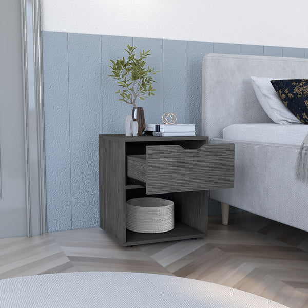 English Elm 19.7" Compact Nightstand End Table in Light Gray with Drawer & Open Shelf, Scratch-Resistant Finish B097P167407