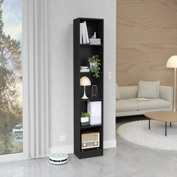 English Elm Vinton compact bookcase with five shelves for small spaces, durable pine-style wood, easy assembly Black 44.88 L x 15.35 W x 5.12 H B097P167420