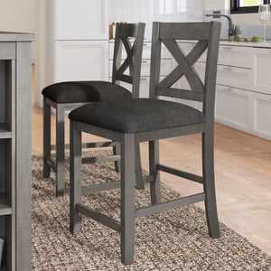 English Elm Topmax Rustic Farmhouse Counter Dining Set Rubberwood Table Shelf and 4 Cushioned Chairs N717S001135E