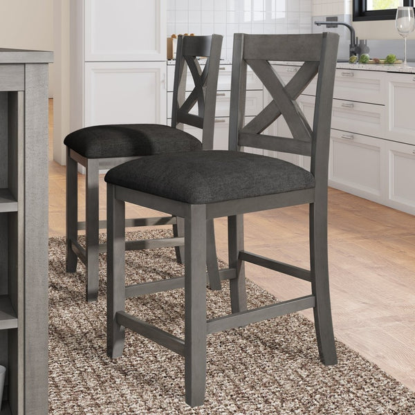 English Elm Topmax Rustic Farmhouse Counter Dining Set Rubberwood Table Shelf and 4 Cushioned Chairs N717S001135E