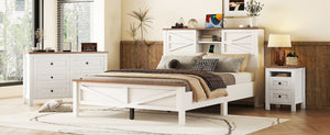 English Elm 3-Pieces Bedroom Set Full Size Farmhouse Platform Bed with Storage Headboard, Nightstand & Dresser White 46.25 L x 9.25 W x 9 H N733S369037K