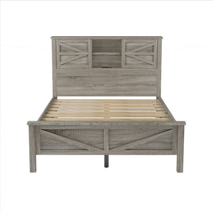 English Elm 3-Pieces Bedroom Set Full Size Farmhouse Platform Bed with Storage Headboard, Nightstand & Dresser Antique Gray 59.25 L x 18.31 W x 8.27 H N733S369048G