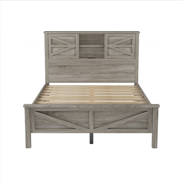 English Elm 3-Pieces Bedroom Set Full Size Farmhouse Platform Bed with Storage Headboard, Nightstand & Dresser Antique Gray 59.25 L x 18.31 W x 8.27 H N733S369048G